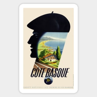 Côte Basque France Vintage Travel Poster Sticker